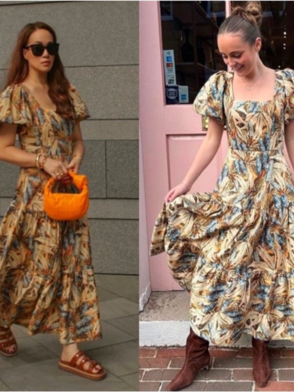Hunter Bell Dress Cassidy Midi Puff Sleeve in Harvest Blue Pale Yellow Floral - Picture 2 of 9